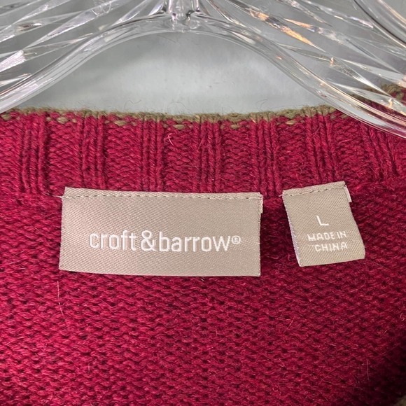 Croft & Barrow Wool Angora Snowman Christmas Tree Burgundy Full Zip Sweater Sz L - Picture 9 of 16
